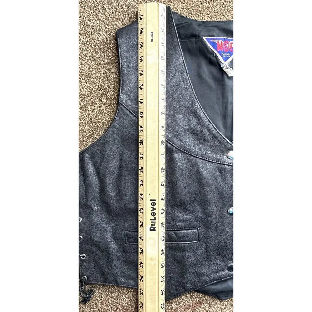 Vintage MOB Blk Leather Sz 2X Laces Silver Conchas Vest Pockets